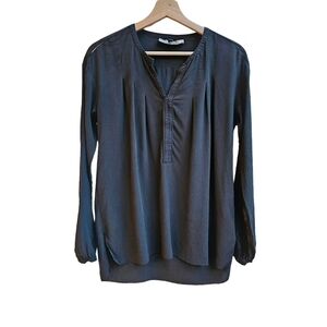 100% Silk GoSilk Oversized Tunic Blouse, Soft Black, Metal Snaps, Size XS